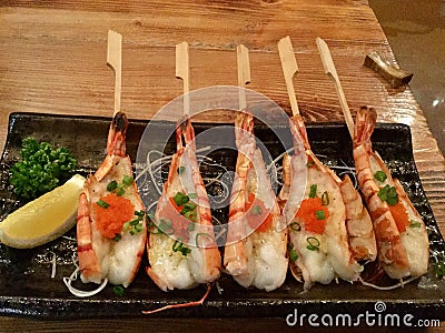 Grilled Garlic Shrimp Skewers Stock Photo