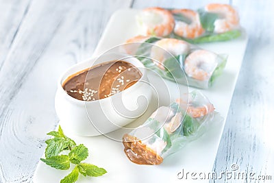 Shrimp rice paper rolls Stock Photo
