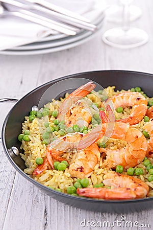 Shrimp, rice and pea Stock Photo
