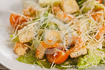 Shrimp salad with croutons. Stock Photo