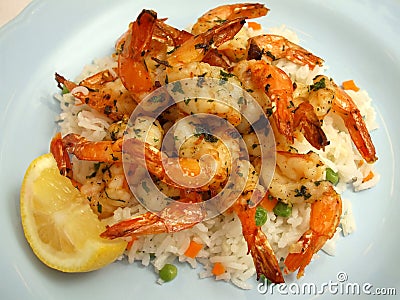 Shrimp Scampi and Rice Stock Photo