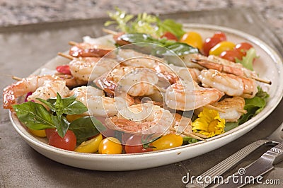 Shrimp on a skewer Stock Photo