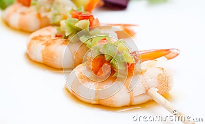 Shrimp skewer with peppers Stock Photo