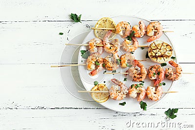 Shrimp skewers Stock Photo