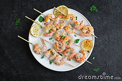 Shrimp skewers Stock Photo