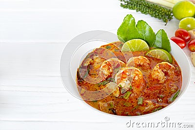 Shrimp soup or Tom Yam goongTraditional food in Thailand . Stock Photo