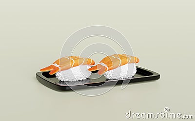 Shrimp Sushi on food tray, japanese food isolated concept, 3d render illustration Cartoon Illustration