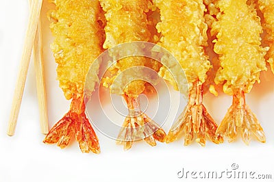 Shrimp Tempura with Chopsticks Stock Photo