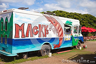 Shrimp Truck in Oahu, Hawaii Editorial Stock Photo