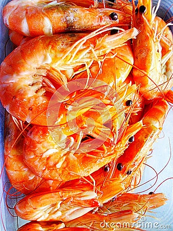 Boiled shrimp Have Orange Colour Stock Photo