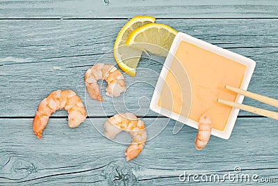 Shrimps with dip Stock Photo
