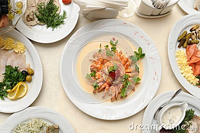 Shrimps prepared in restaurant Stock Photo