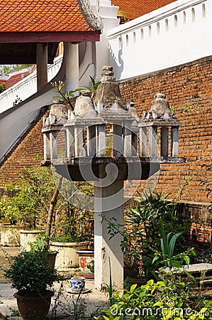 Shrine of the household god at Pong Sanuk Temple in Lampang,Tha Stock Photo