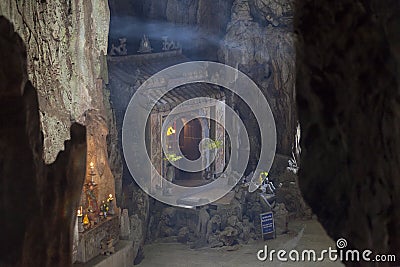 Shrine inside of the Huyen Khong Cave in Da Nang Editorial Stock Photo