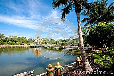 Shrine in the middle of a lake in a garden in Myan Stock Photo