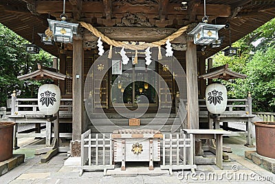 The shrine `Shirahata-jinja` where the Japanese warlord Yoshitsune Minamoto is enshrined. Stock Photo