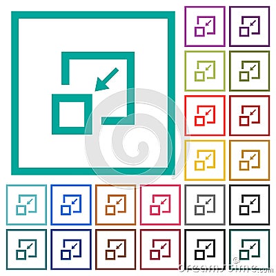Shrink window flat color icons with quadrant frames Stock Photo