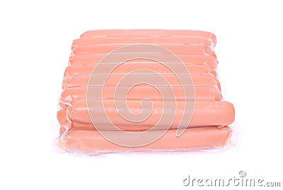 Shrink-wrapped sausages Stock Photo