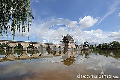 The Shuanglong Bridge is located on the Lujiang River and Tachong River Stock Photo