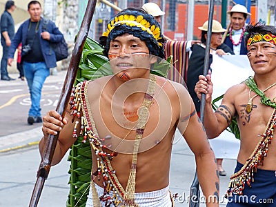 Shuar folk dancers, Ecuador Editorial Stock Photo
