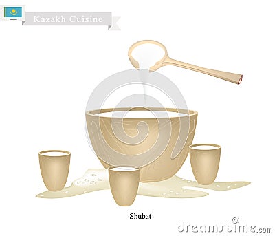 Shubat or Kazakh Fermented Camel Milk with Sour Flavor Vector Illustration