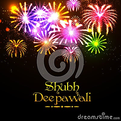 Shubh Deepawali celebration fireworks background. Stock Photo