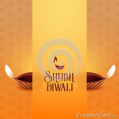 Shubh deepawali festival card design with realistic diya Vector Illustration