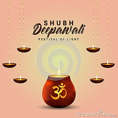 Shubh deepawali indian festival with glowing pot and oil lamp Stock Photo