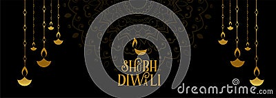 Shubh diwali festival black and gold banner design Vector Illustration