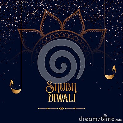 Shubh diwali sparkles background with golden diya Vector Illustration