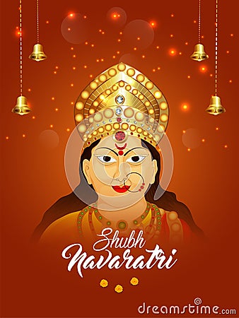 Shubh navratri background with realistic goddess durga illustration Cartoon Illustration