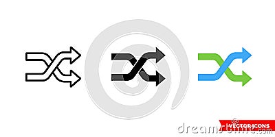 Shuffling change random icon of 3 types color, black and white, outline. Isolated vector sign symbol Stock Photo