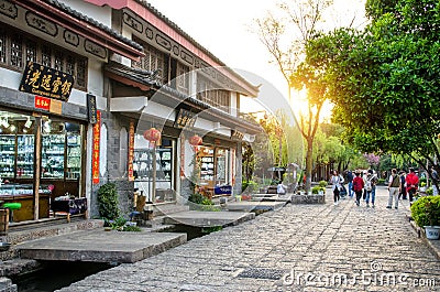 Shuhe Ancient Town is one of the oldest habitats of Lijiang and well-preserved town on the Ancient Tea Route. Yunnan China. Editorial Stock Photo