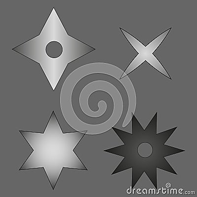 Shuriken ninjas icon set isolated on gray background. Traditional japanese weapon. Vector Illustration. Vector Illustration