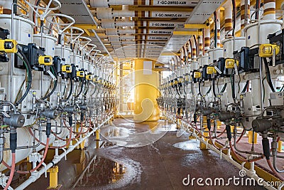 Shut down valve at production and test separator header. Stock Photo