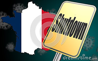 Shutdown sign with France map Stock Photo