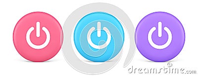 Shutdown turn on off button energy switch power start stop web app design 3d realistic circle icon Vector Illustration
