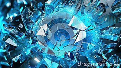 Shuttered Cyan Colored Broken Glass Abstract Background AI Generative Stock Photo