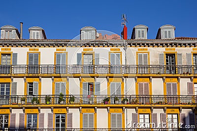 Shutters of the apartment building of the central square in San Sebastian Editorial Stock Photo