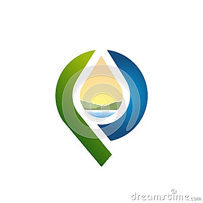 Letter P Water View Village Logo Designs Vector Illustration