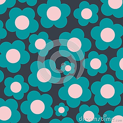 Preppy Blue Pink Hippie Flower Pattern Stock Photo