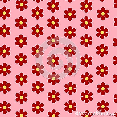 Preppy Hippie Red Pink Flower Pattern Cartoon Illustration