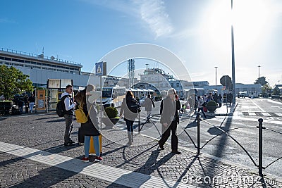 Shuttle bus outside at Rome Ciampino Airport in 2023 in Italy Editorial Stock Photo