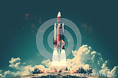 Shuttle fire off rocket science space ship discovery sky technology orbit propulsion launch spaceship exploration Stock Photo