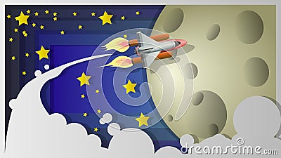Shuttle on the moon.Illustration in the form of a collage. Vector Illustration