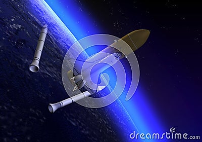 Shuttle in space Stock Photo