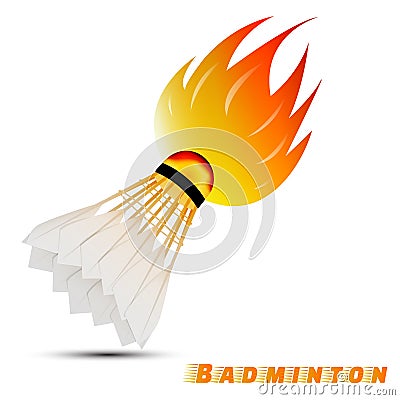 Shuttlecock with red orange yellow tone fire in the white background. sport ball logo design. badminton logo. vector. Vector Illustration