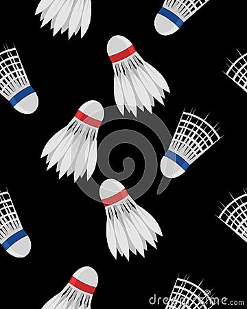 Shuttlecocks on a black background. Badminton. Seamless pattern. Sport and game. Summer fun Stock Photo