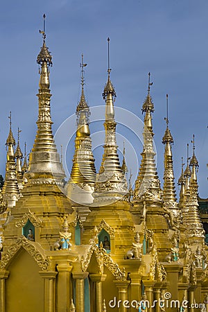 Shwedagon Pagoda Golden Spires Stock Photo