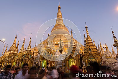 Shwedagon Pagoda in Yangon at dawn Editorial Stock Photo